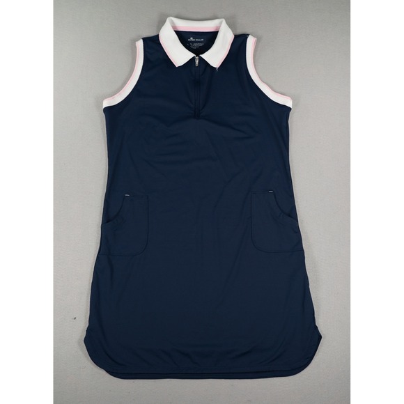 Peter Millar Dresses & Skirts - Peter Millar Womens Sleeveless Golf Dress Navy Pink Trim Large UPF 50+ Preppy